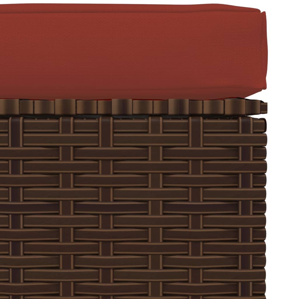 Repose-pied de jardin et coussin Marron 70x70x30 cm Poly rotin