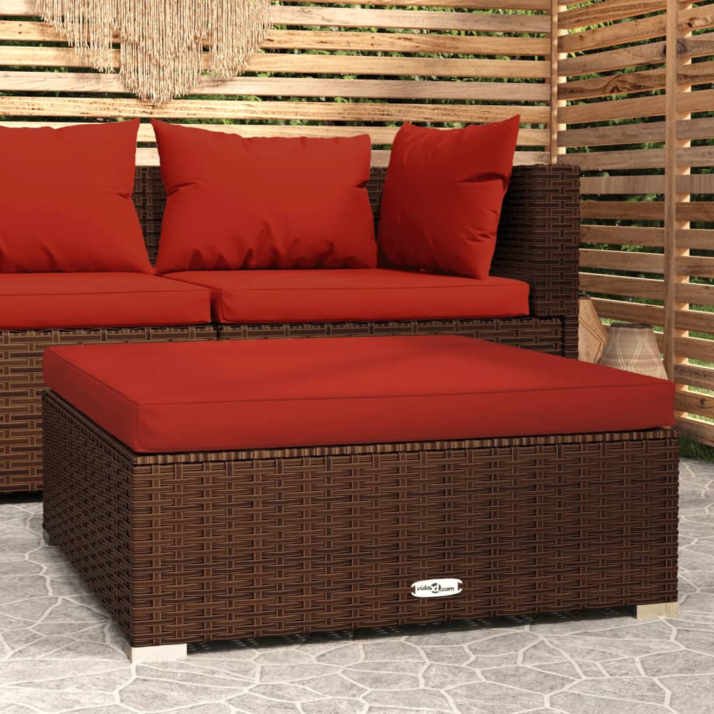 Repose-pied de jardin et coussin Marron 70x70x30 cm Poly rotin