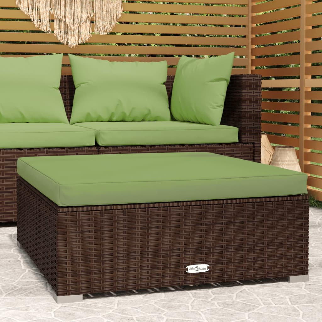 Repose-pied de jardin et coussin Marron 70x70x30 cm Poly rotin