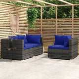 Salon de jardin 3 pcs avec coussins Gris Résine tressée