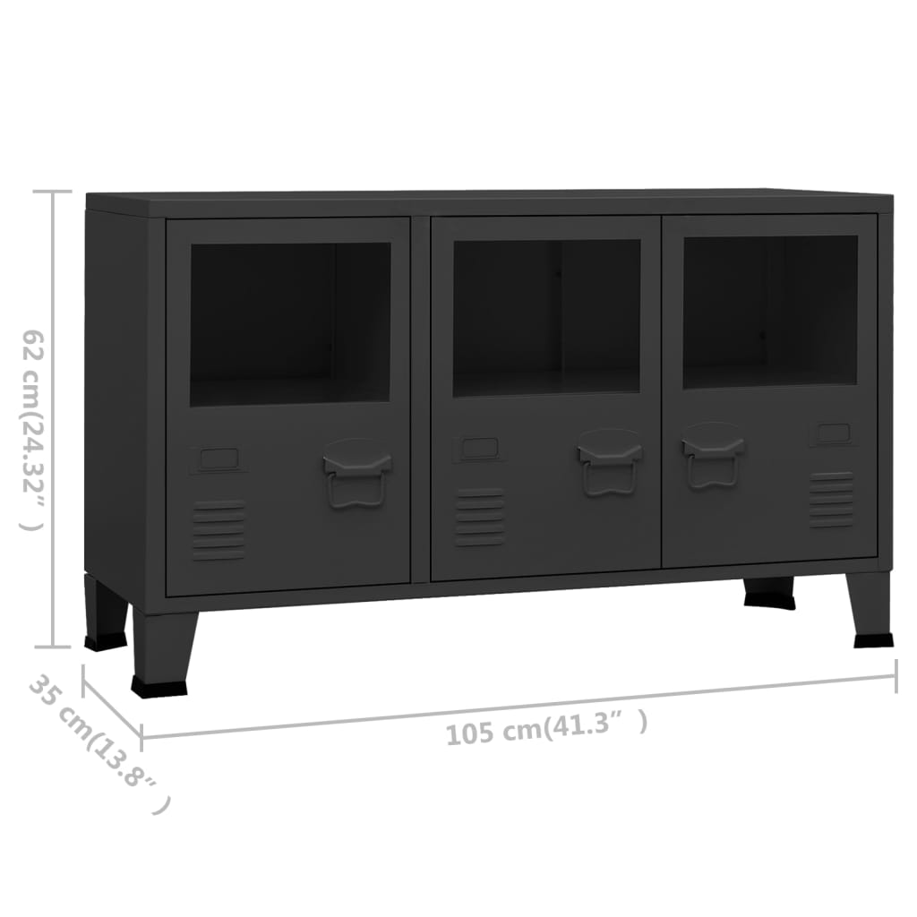 Buffet industriel Noir 105x35x62 cm Métal et verre