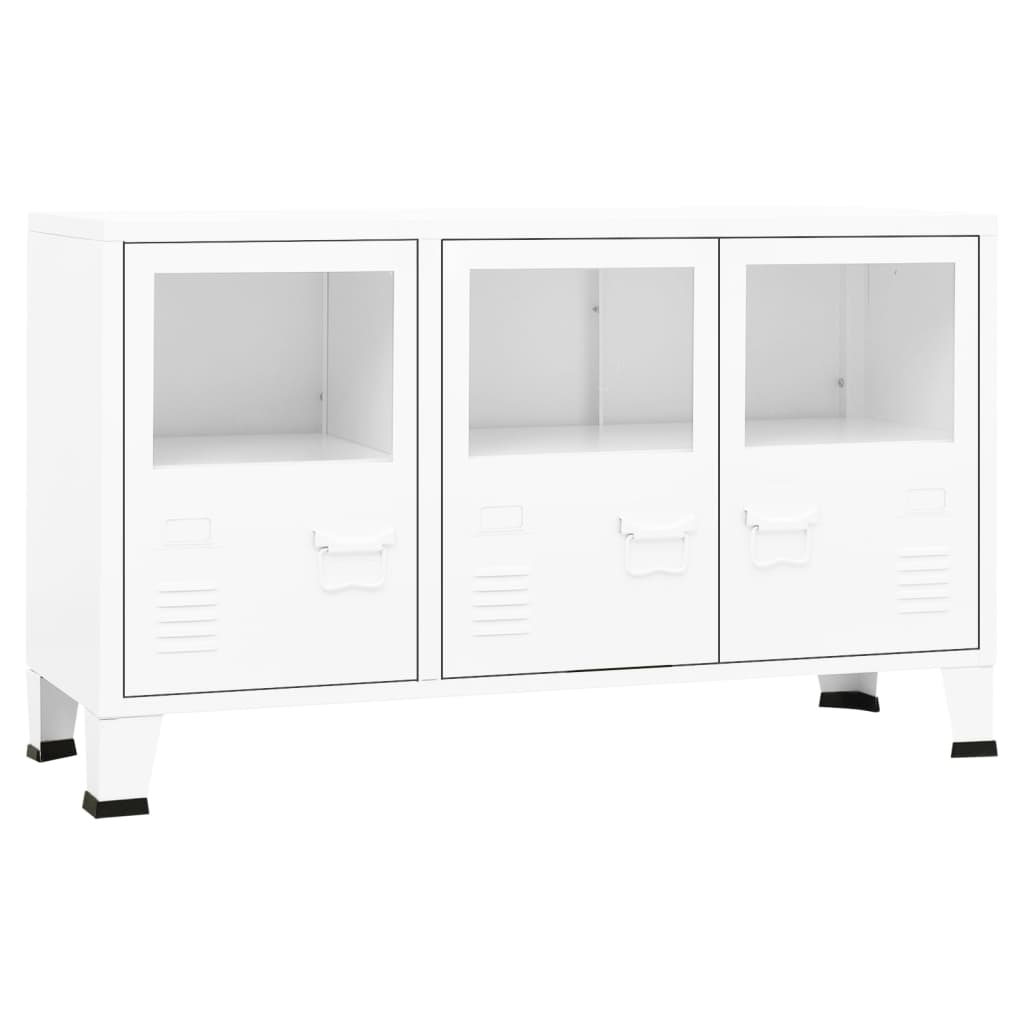 Industrial sideboard White 105x35x62 cm Metal and glass