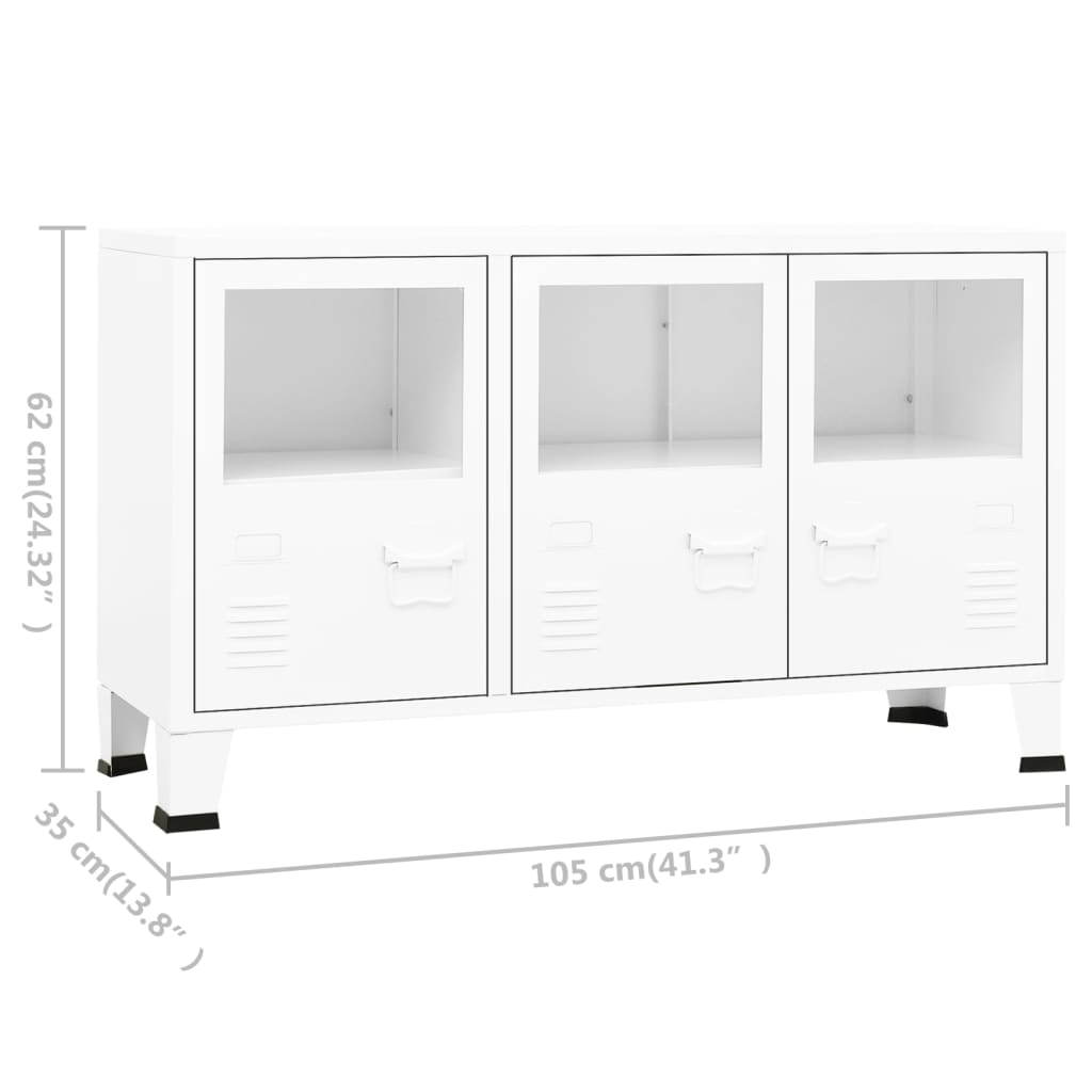 Industrial sideboard White 105x35x62 cm Metal and glass