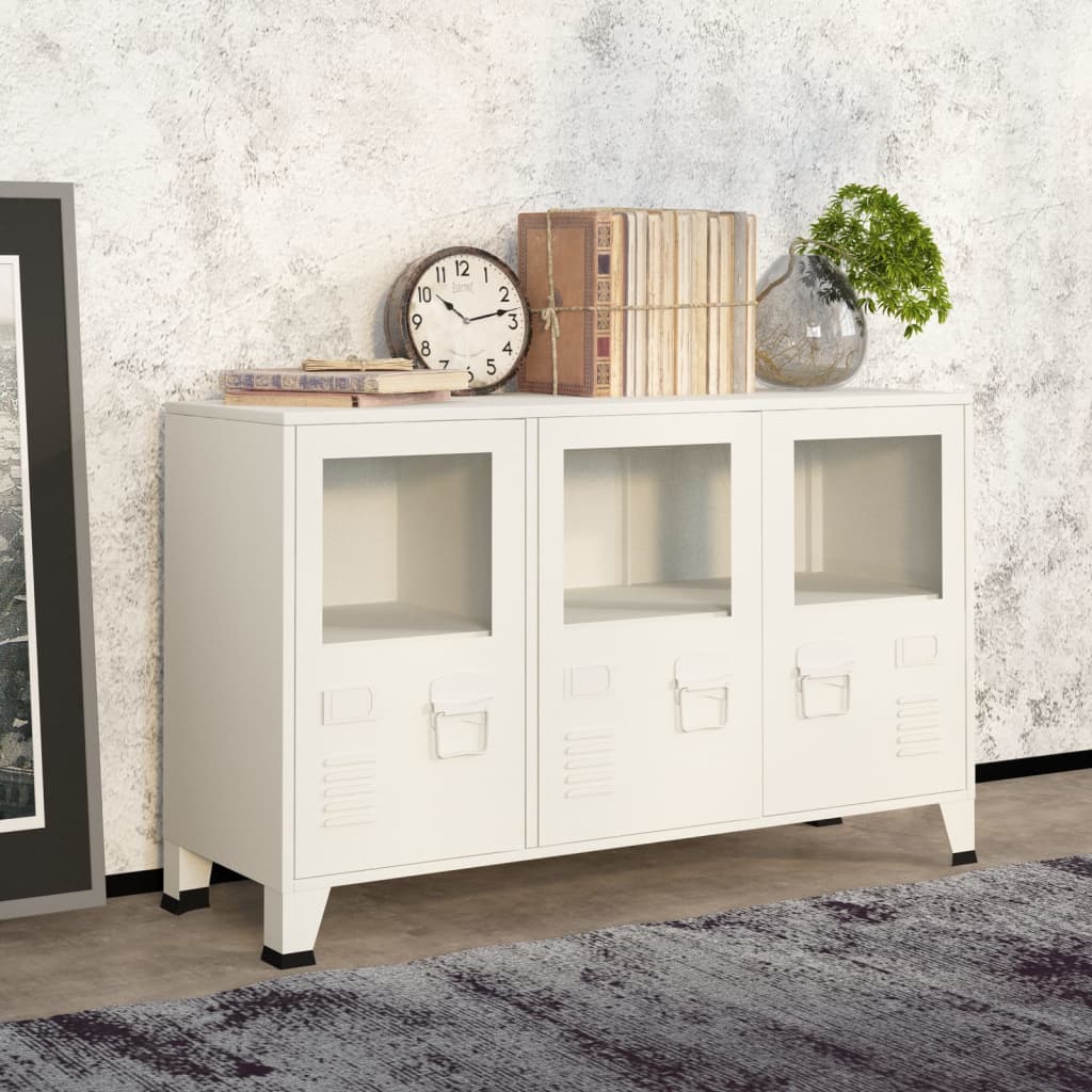 Industrial sideboard White 105x35x62 cm Metal and glass