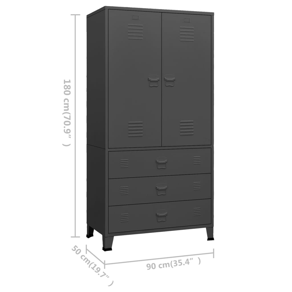 Garde-robe industrielle Anthracite 90x50x180 cm Métal