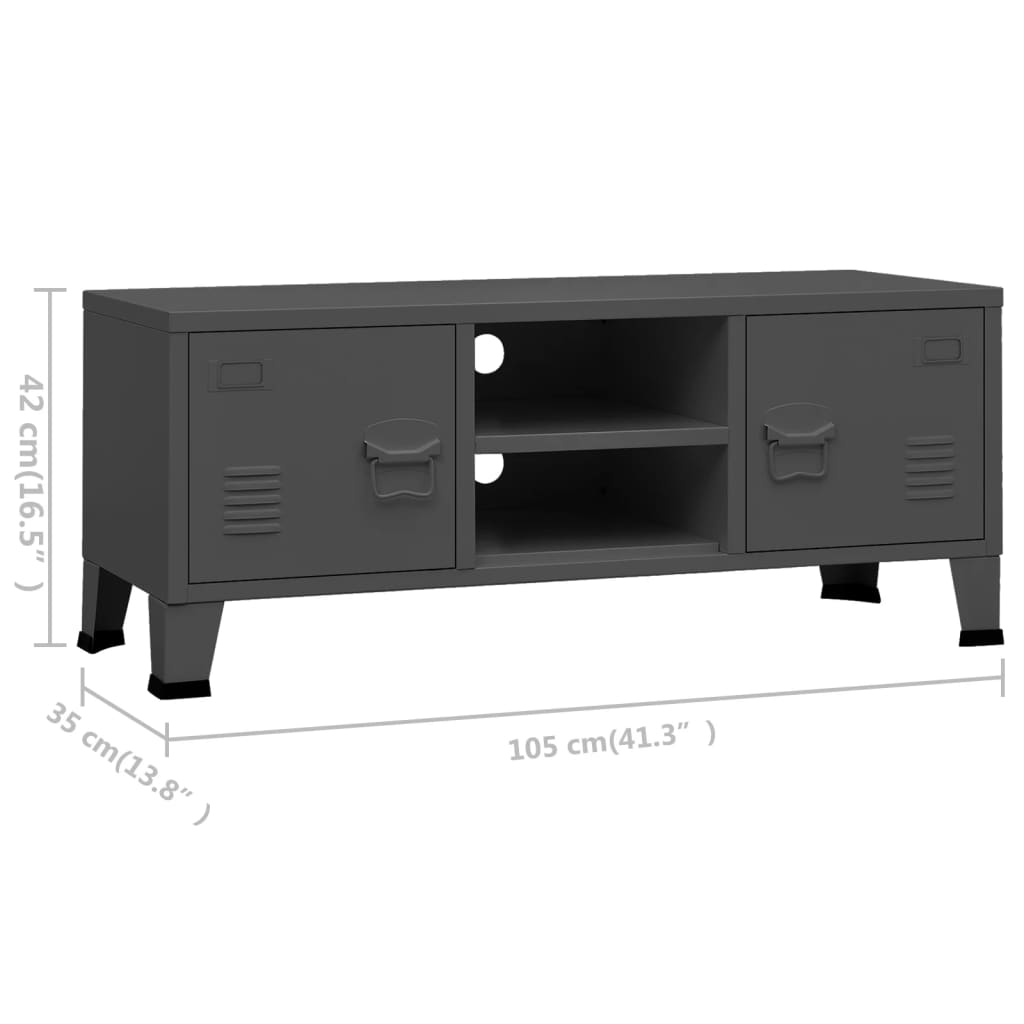 Meuble TV industriel Anthracite 105x35x42 cm Métal