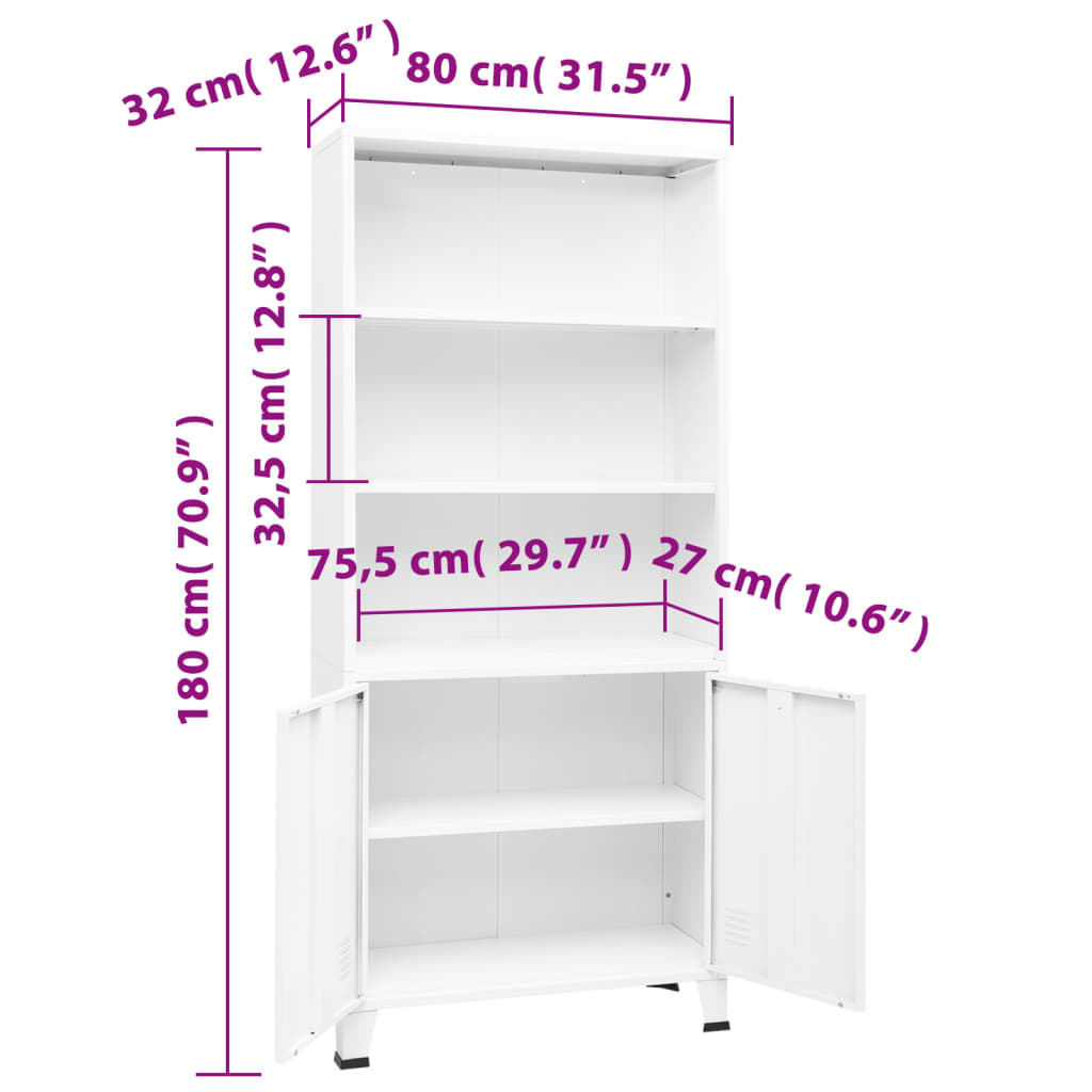 Bibliothèque industrielle Blanc 80x32x180 cm Acier