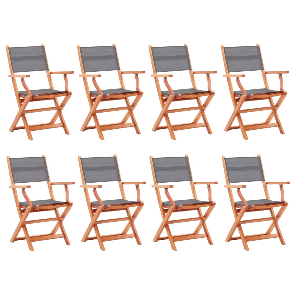 Chaises pliables de jardin lot de 8 gris eucalyptus textilène