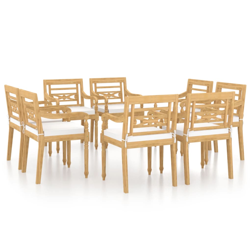 Chaises Batavia lot de 8 avec coussins Bois de teck solide