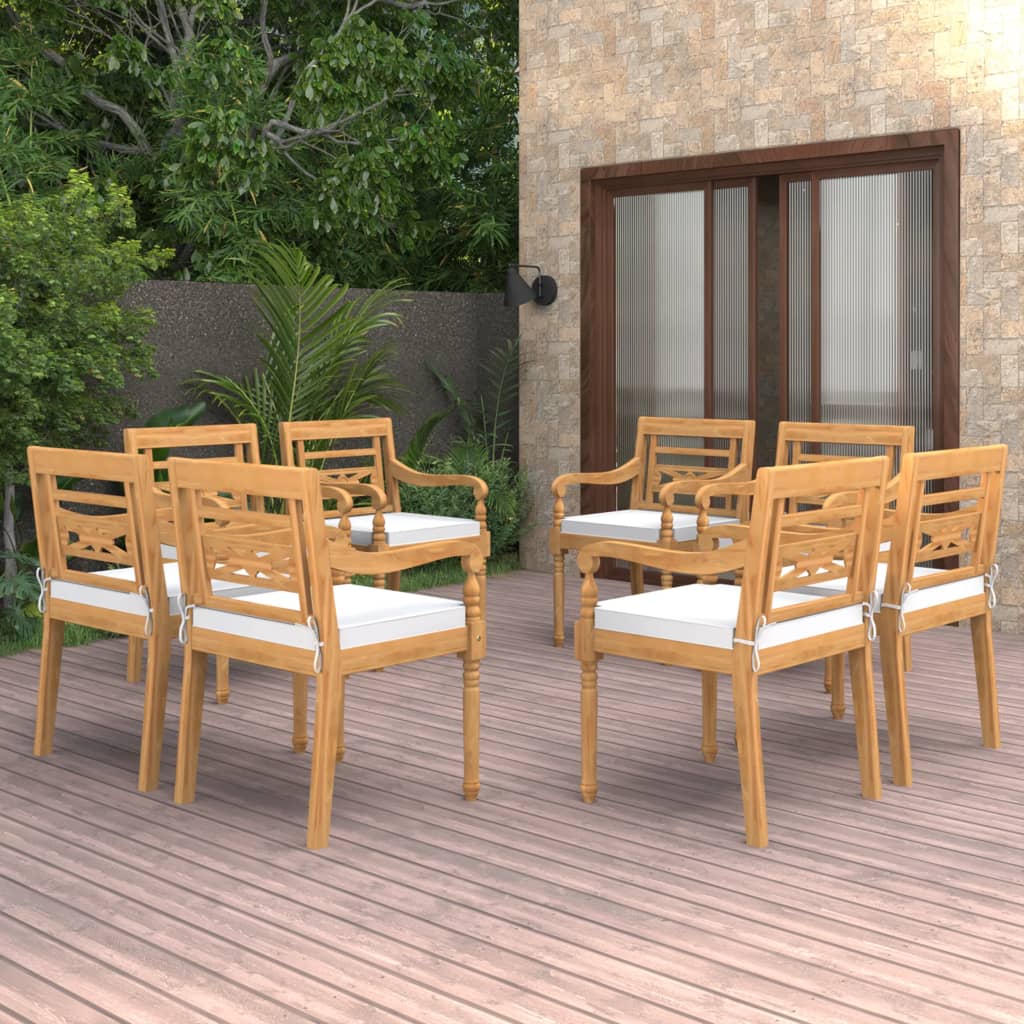 Chaises Batavia lot de 8 avec coussins Bois de teck solide