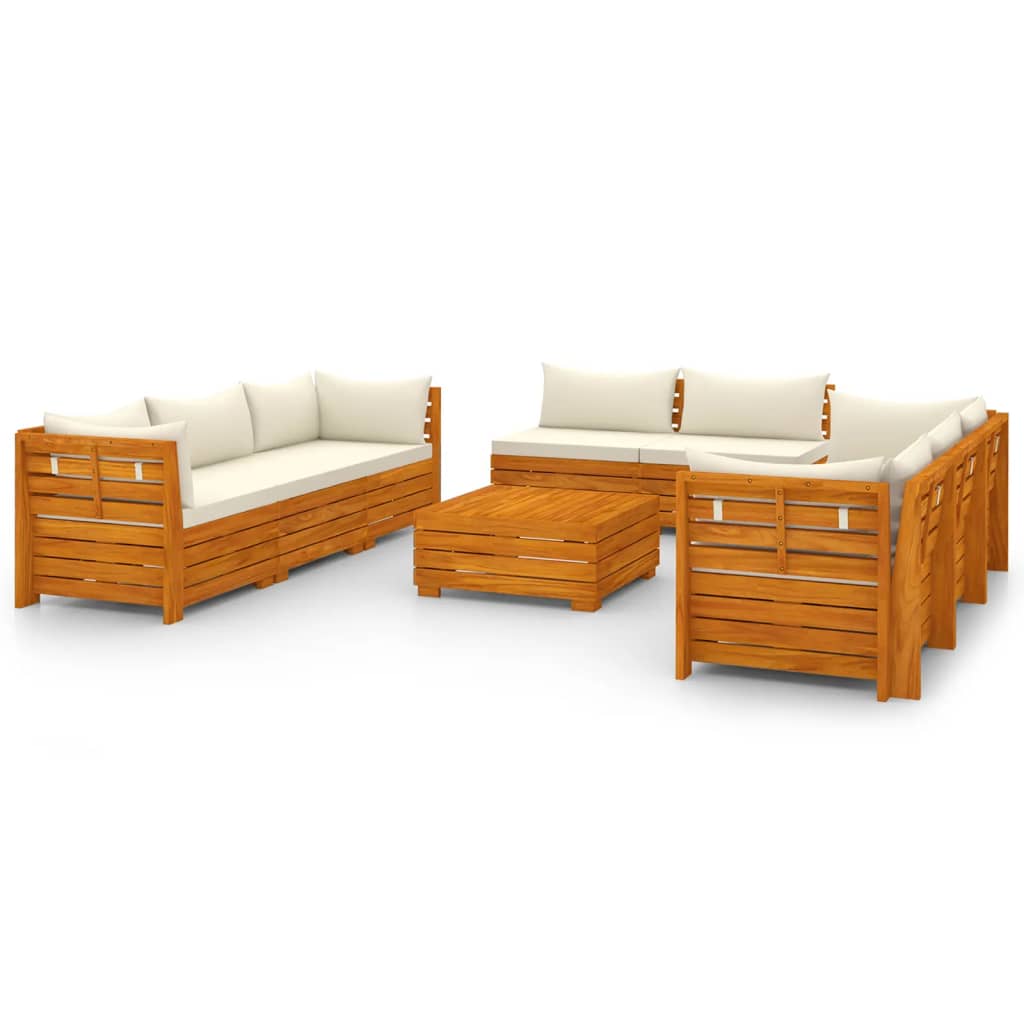 Salon de jardin 9 pcs avec coussins Bois d'acacia solide