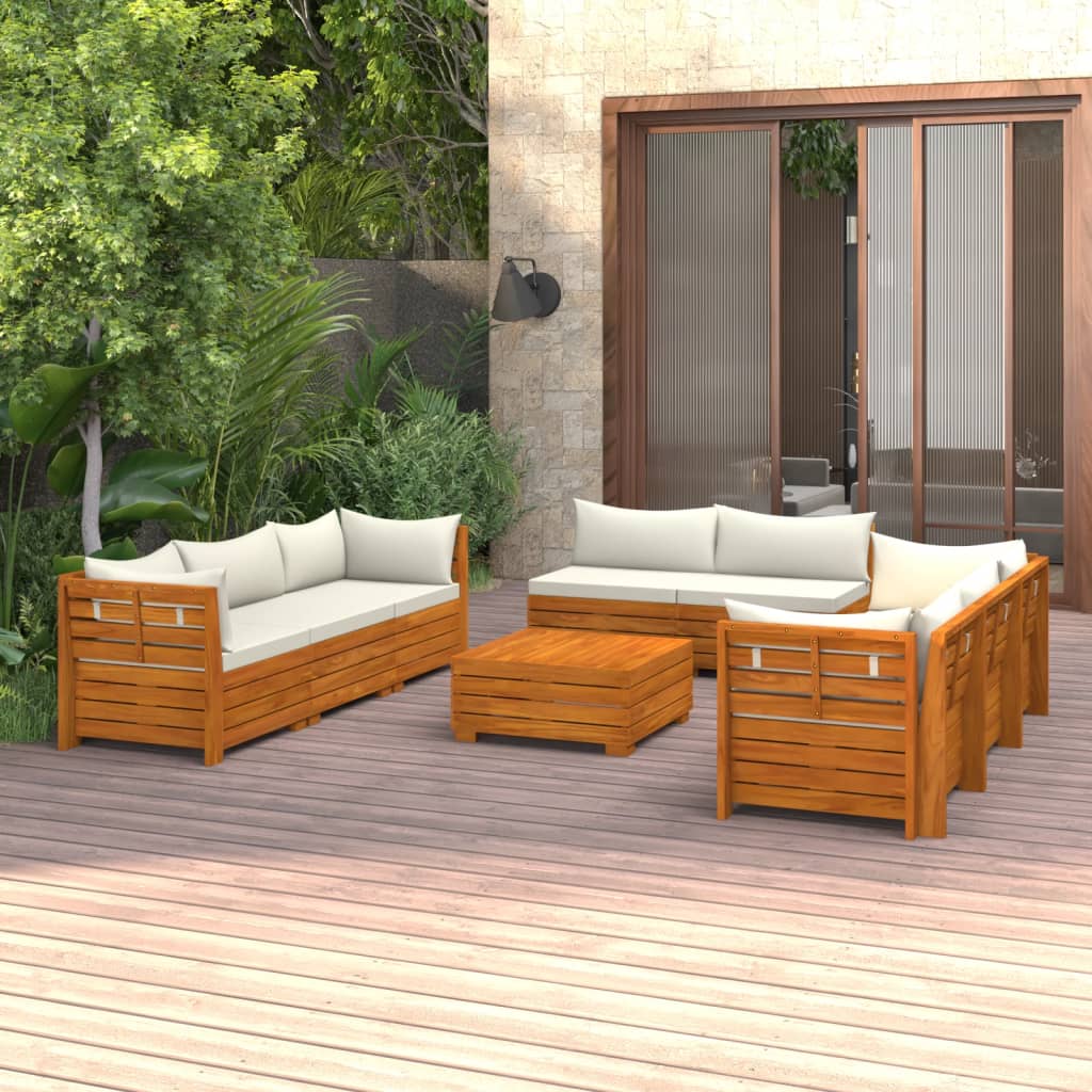 Salon de jardin 9 pcs avec coussins Bois d'acacia solide