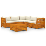 Salon de jardin 6 pcs avec coussins Bois d'acacia solide