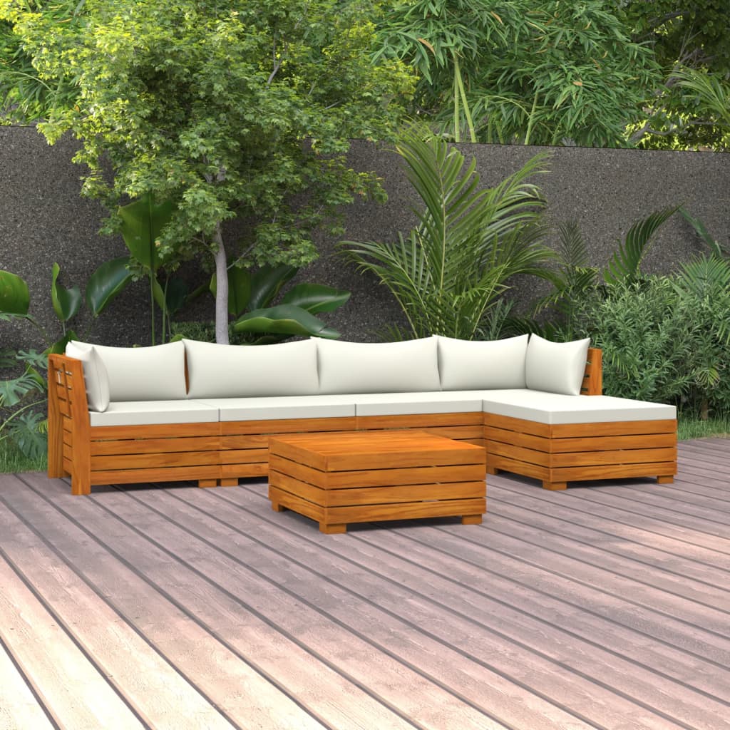 Salon de jardin 6 pcs avec coussins Bois d'acacia solide