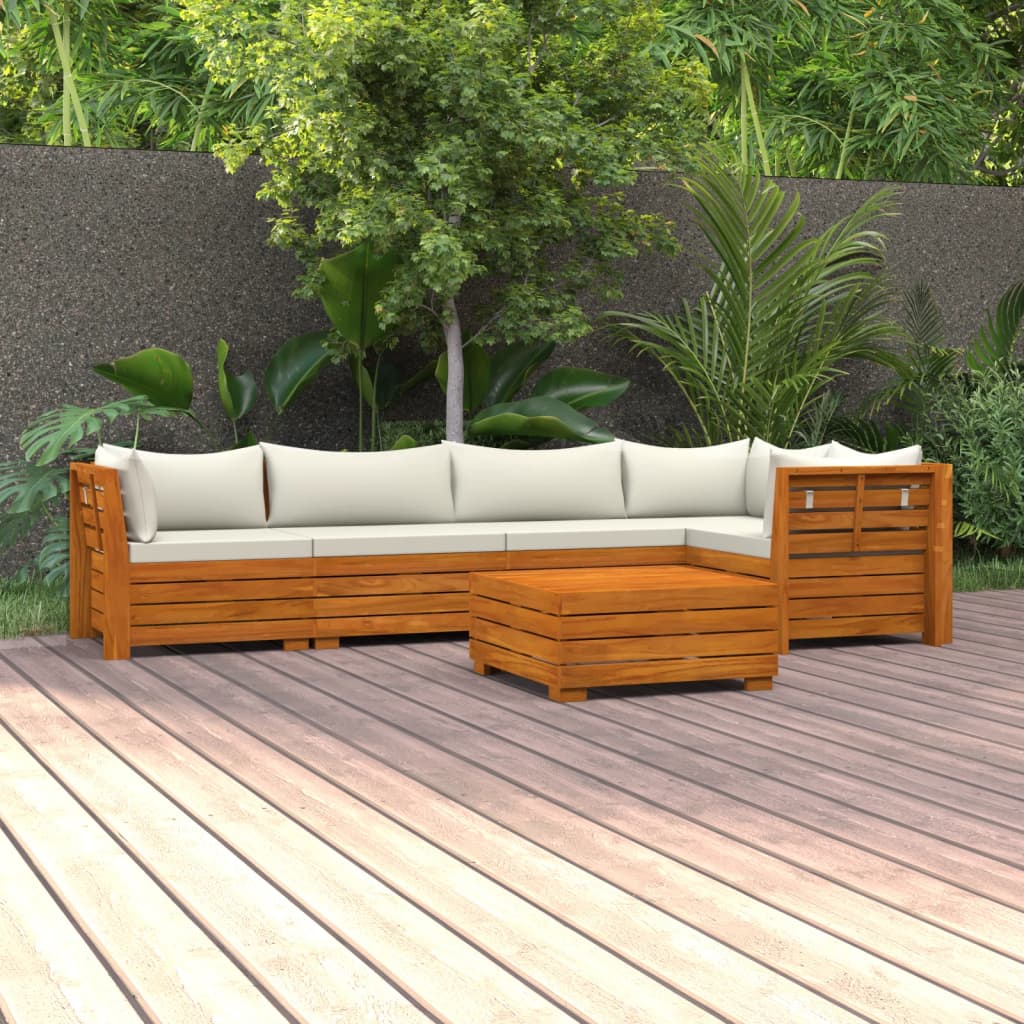 Salon de jardin 6 pcs avec coussins Bois d'acacia solide