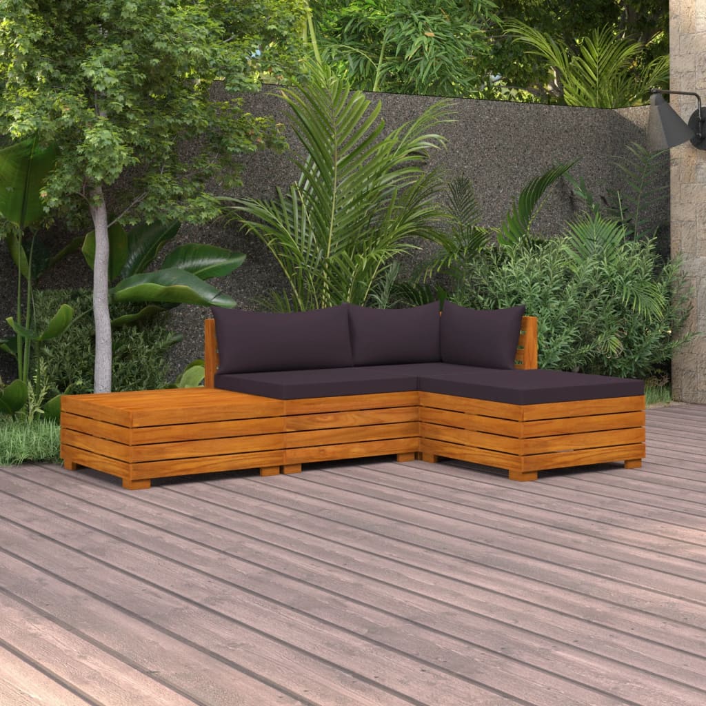 Salon de jardin 4 pcs avec coussins Bois d'acacia solide