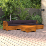 Salon de jardin 6 pcs avec coussins Bois d'acacia solide