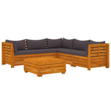 Salon de jardin 6 pcs avec coussins Bois d'acacia solide