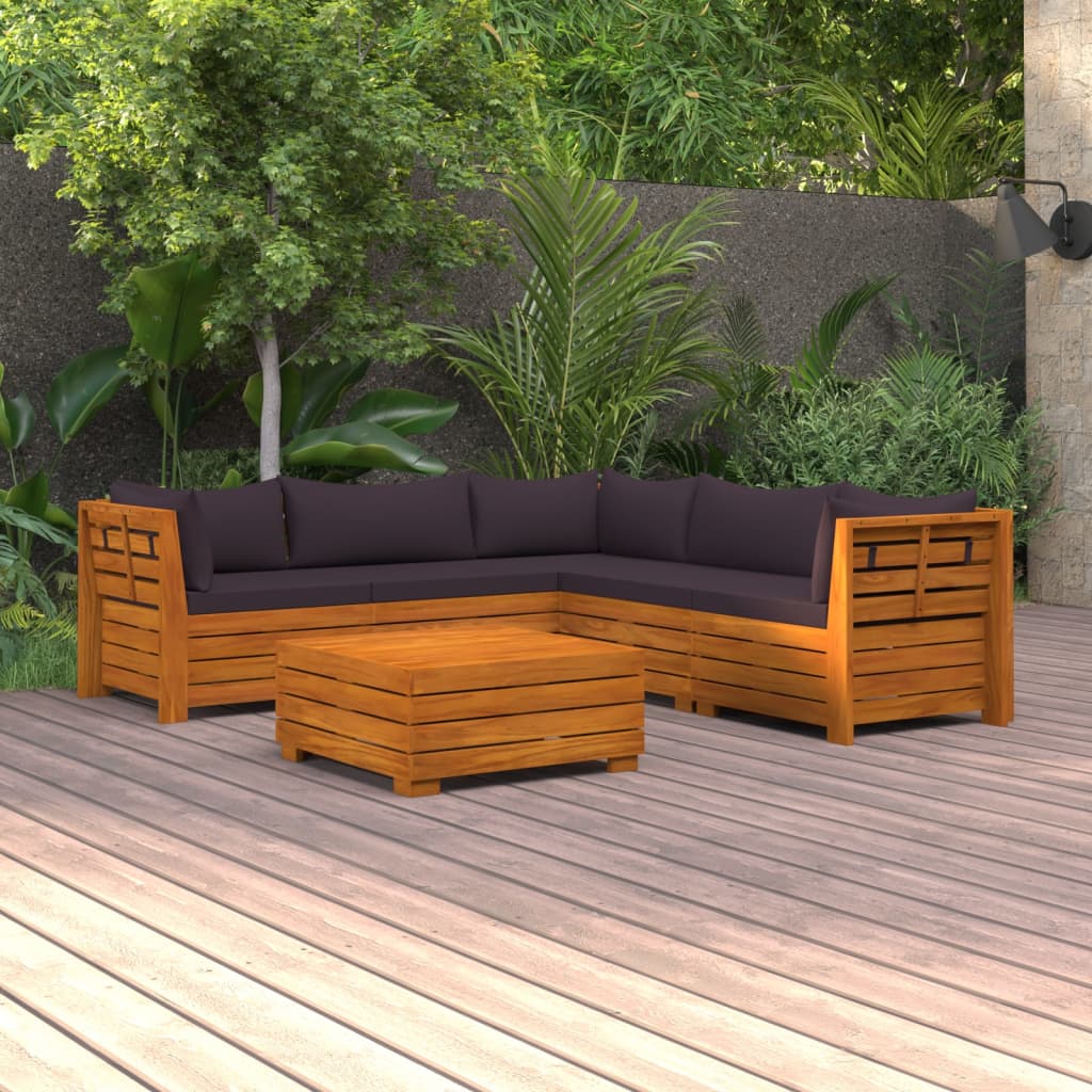 Salon de jardin 6 pcs avec coussins Bois d'acacia solide