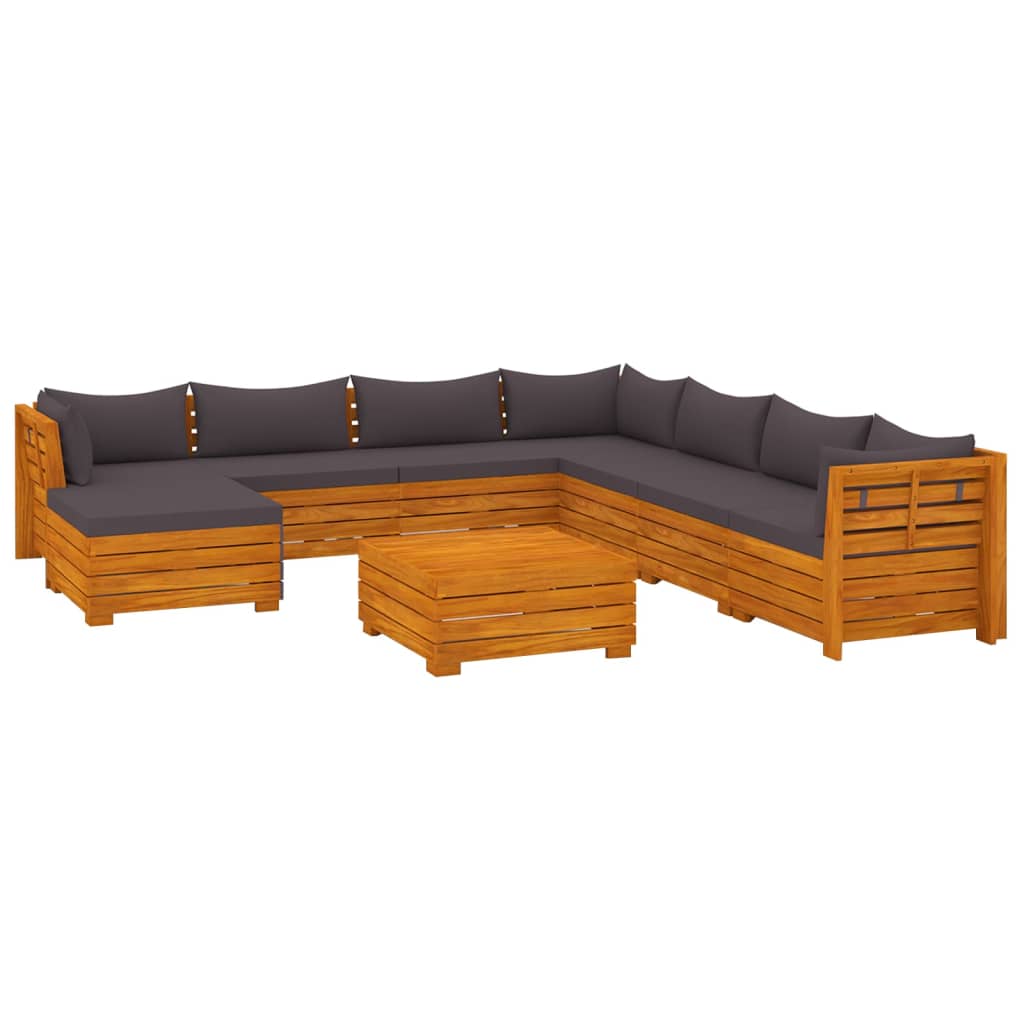 Salon de jardin 9 pcs avec coussins Bois d'acacia solide