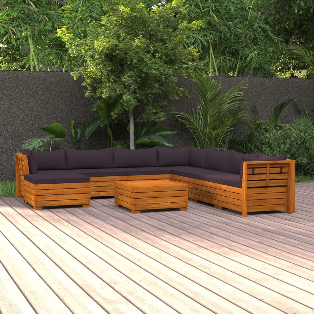 Salon de jardin 9 pcs avec coussins Bois d'acacia solide