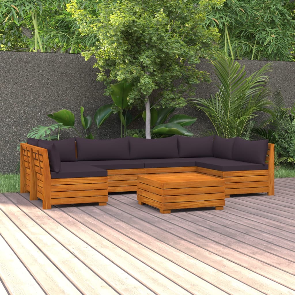 Salon de jardin 7 pcs avec coussins Bois d'acacia solide