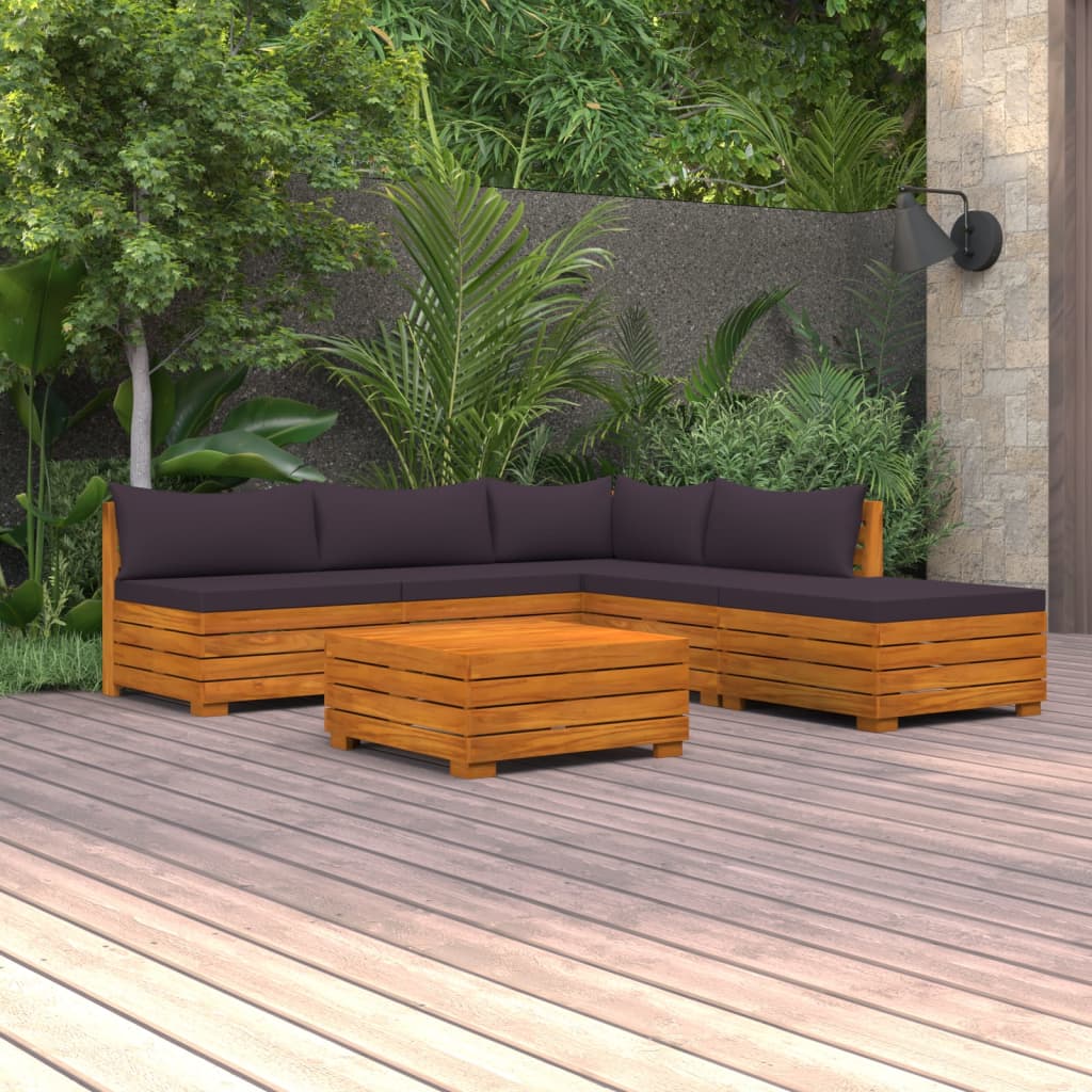 Salon de jardin 6 pcs avec coussins Bois d'acacia solide