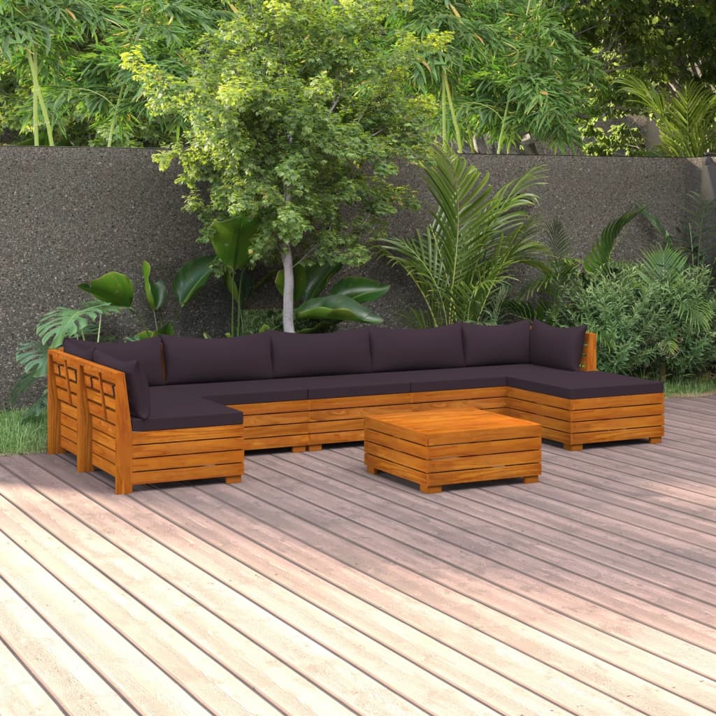 Salon de jardin 8 pcs avec coussins Bois d'acacia solide