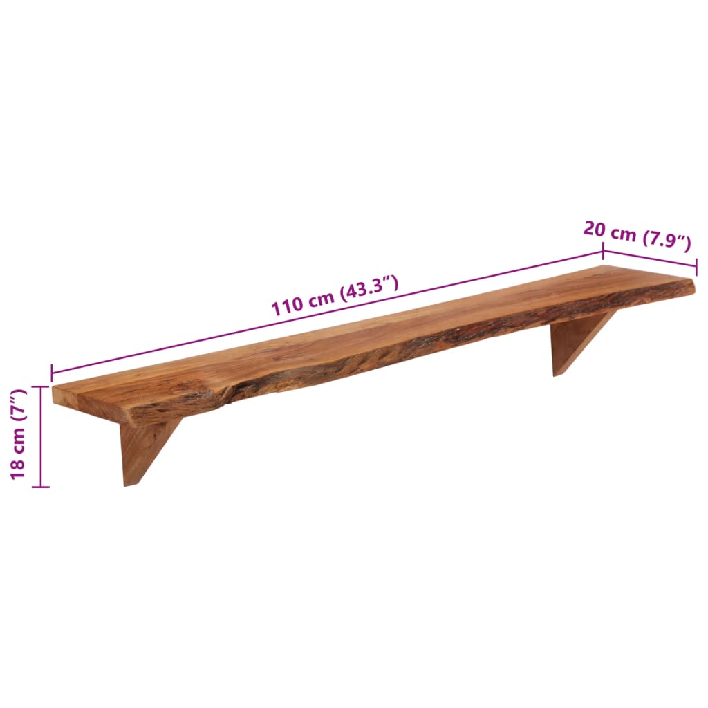 Étagères murales 2 pcs 110x20x18 cm bois massif d'acacia