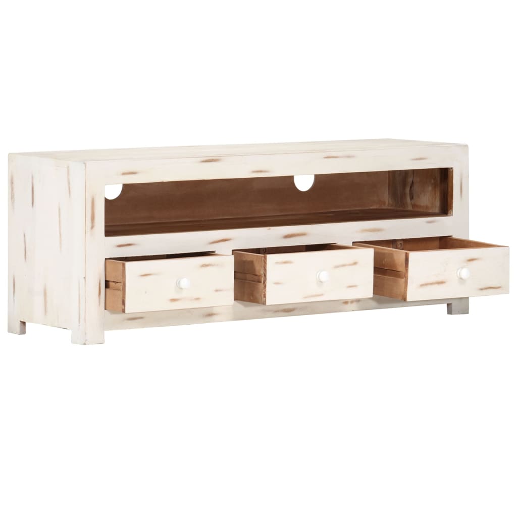 Meuble TV Bois massif d'acacia 110x30x40 cm Blanc