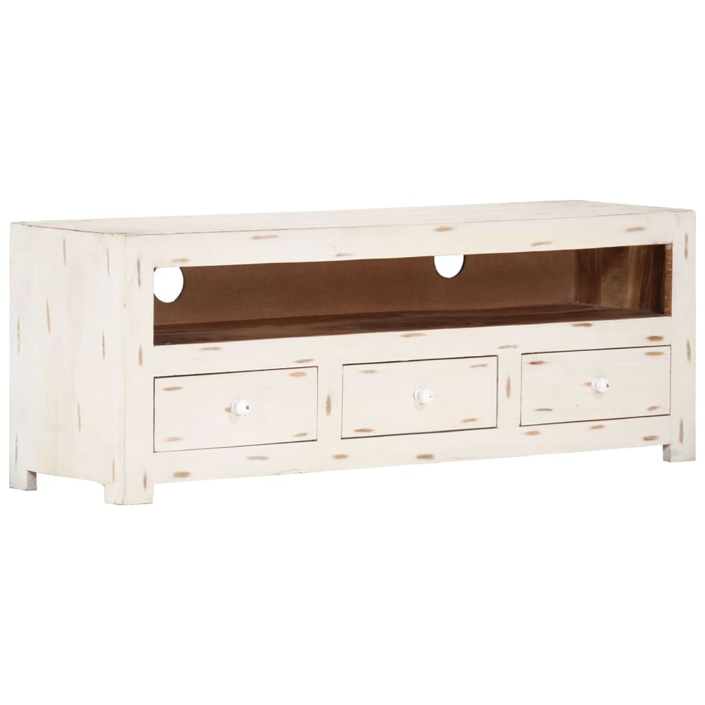 Meuble TV Bois massif d'acacia 110x30x40 cm Blanc