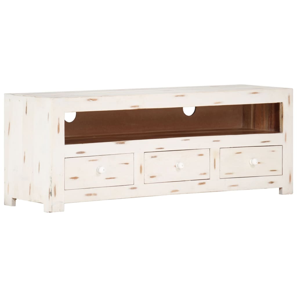 Meuble TV Bois massif d'acacia 110x30x40 cm Blanc