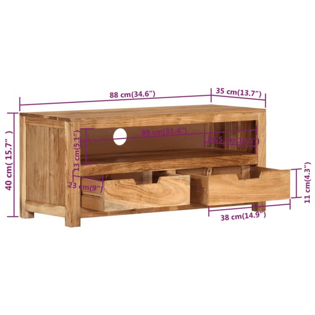 Meuble TV 88x35x40 cm bois d'acacia massif