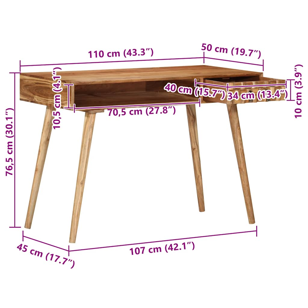 Bureau 110x50x76 cm Bois d'acacia massif