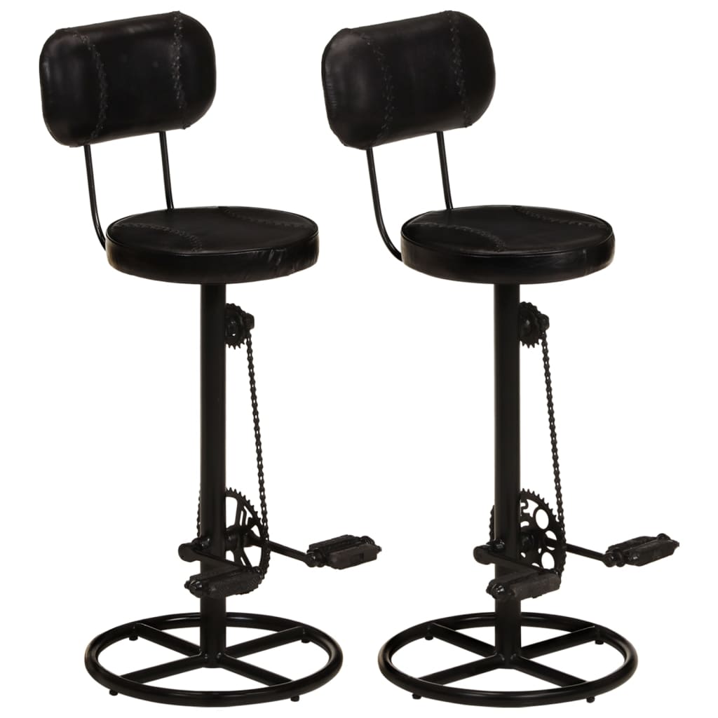 Tabourets de bar lot de 2 noir cuir de chèvre véritable