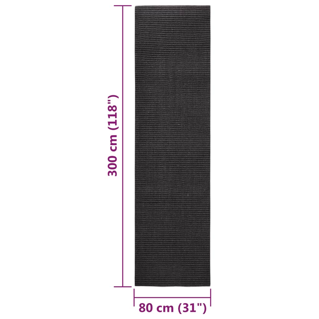 Tapis Sisal naturel 80x300 cm Noir