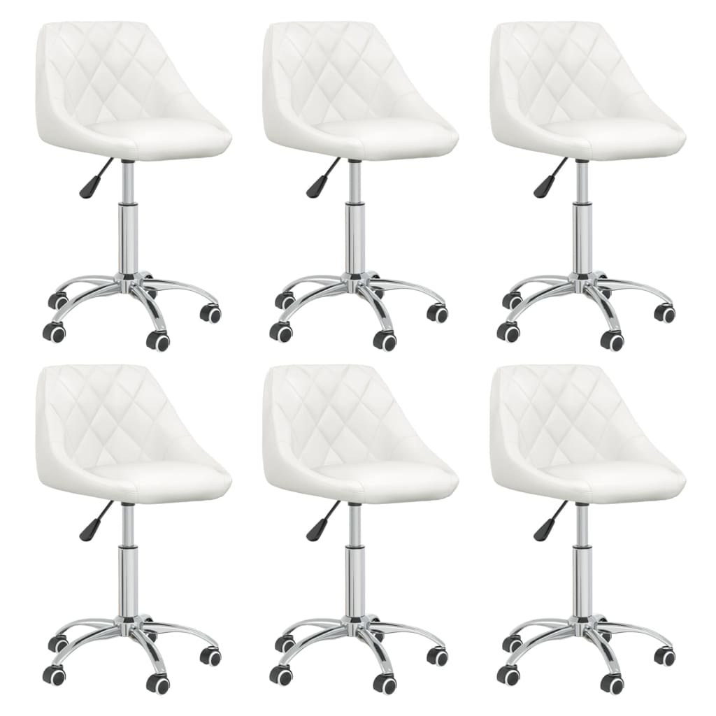 Dining Swivel Chairs Set of 6 White Faux Leather