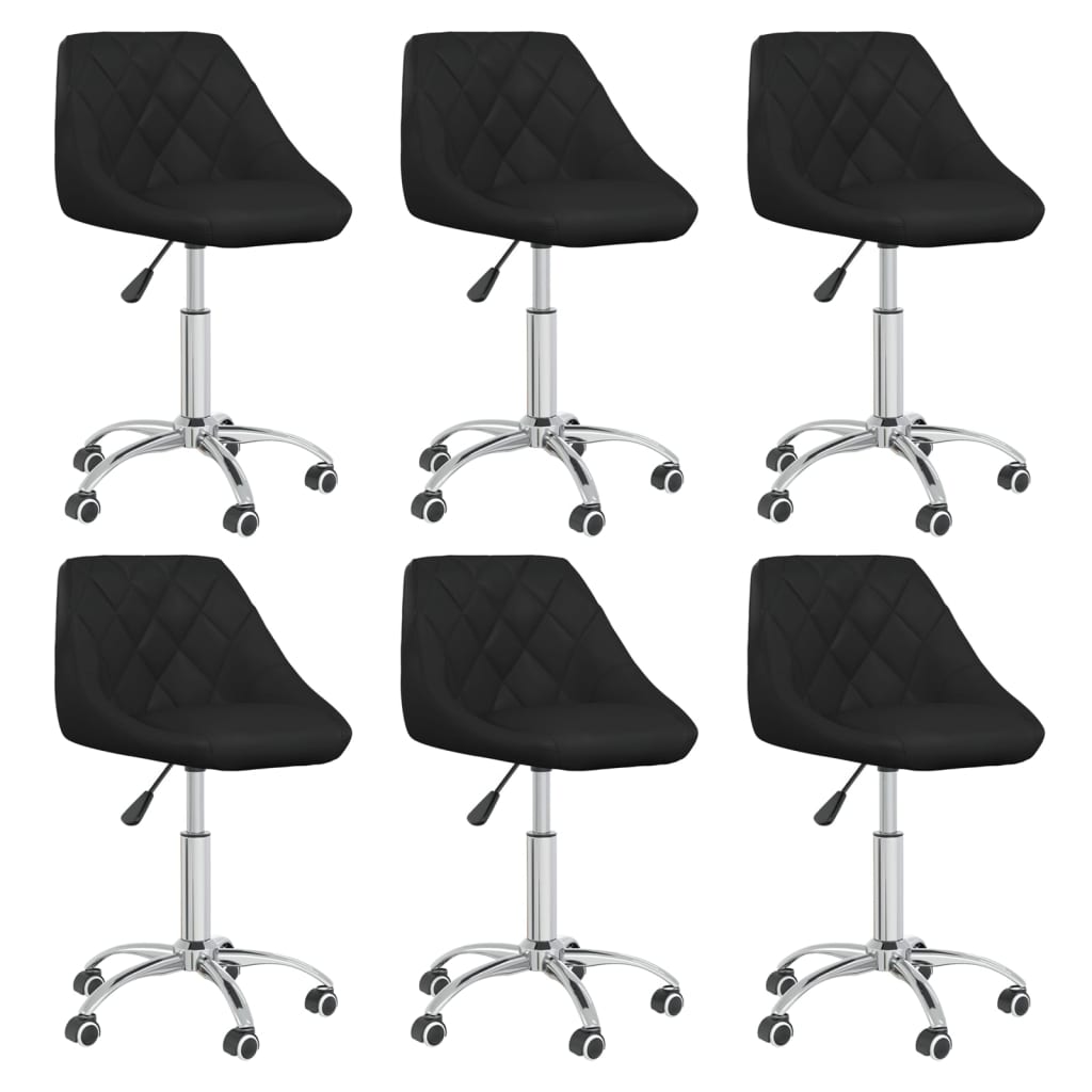 Dining Swivel Chairs Set of 6 Black Faux Leather