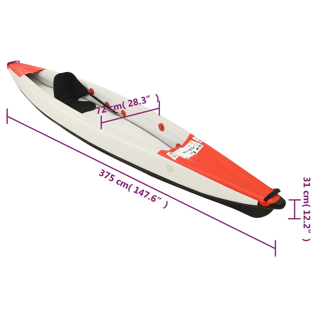 Kayak gonflable rouge 375x72x31 cm polyester