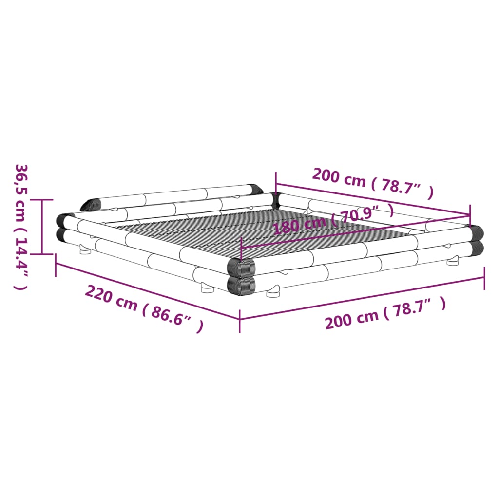 Cadre de lit sans matelas bambou 180x200 cm