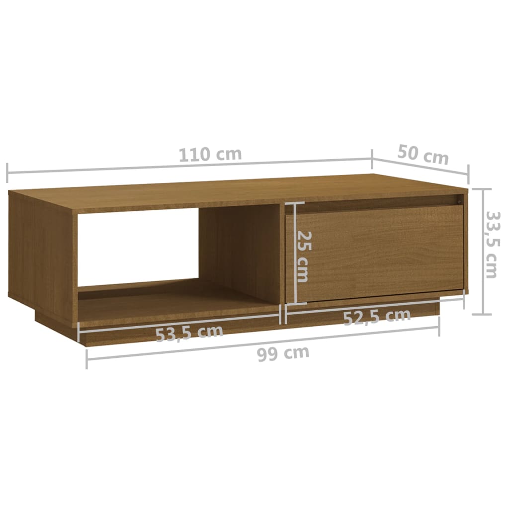 Table basse marron miel 110x50x33,5 cm bois de pin massif