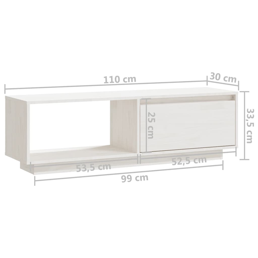 Meuble TV Blanc 110x30x33,5 cm Bois de pin massif