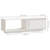 Meuble TV Blanc 110x30x33,5 cm Bois de pin massif