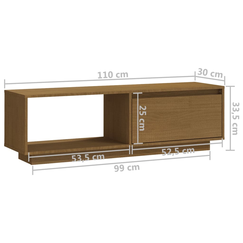 Meuble TV Marron miel 110x30x33,5 cm Bois de pin massif