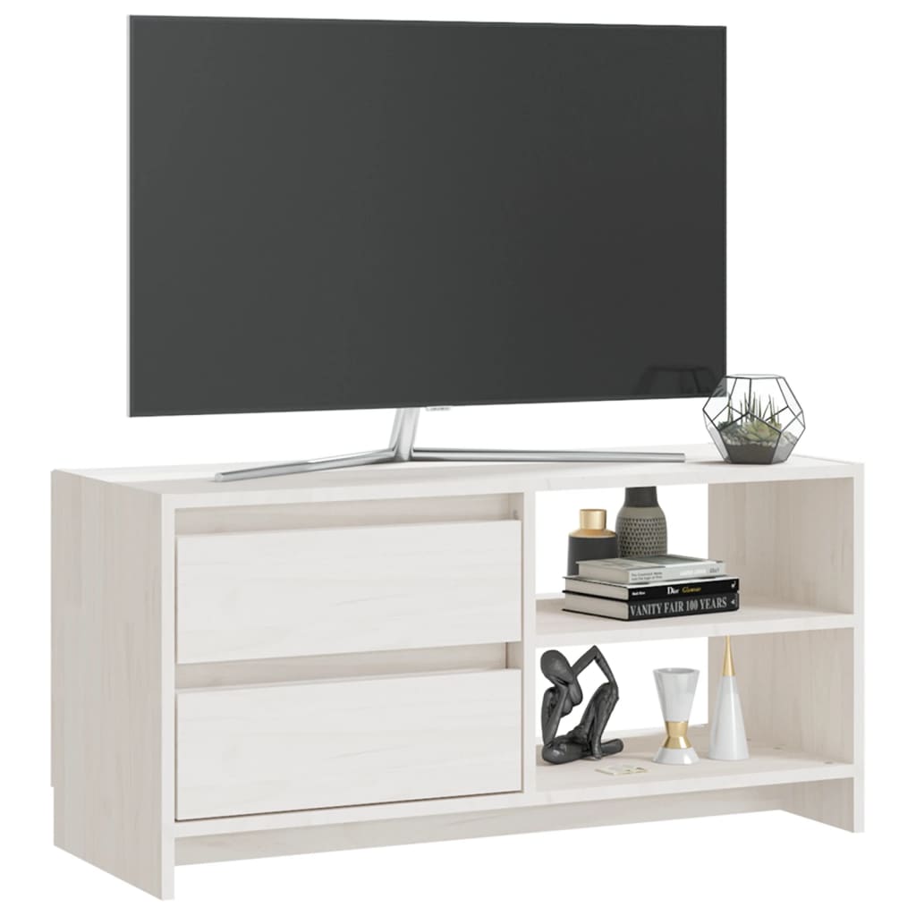 Meuble TV Blanc 80x31x39 cm Bois de pin massif