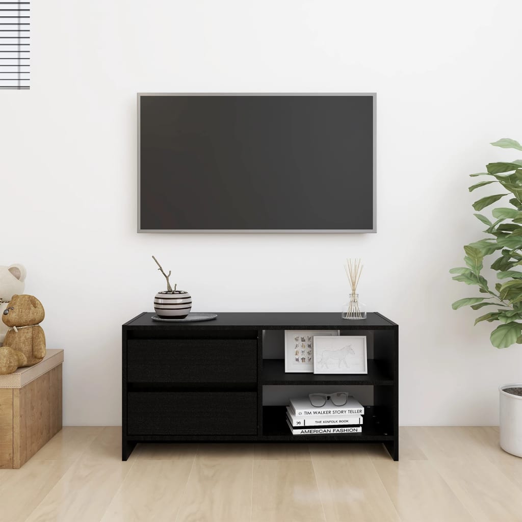 Black TV cabinet 80x31x39 cm Solid pine wood