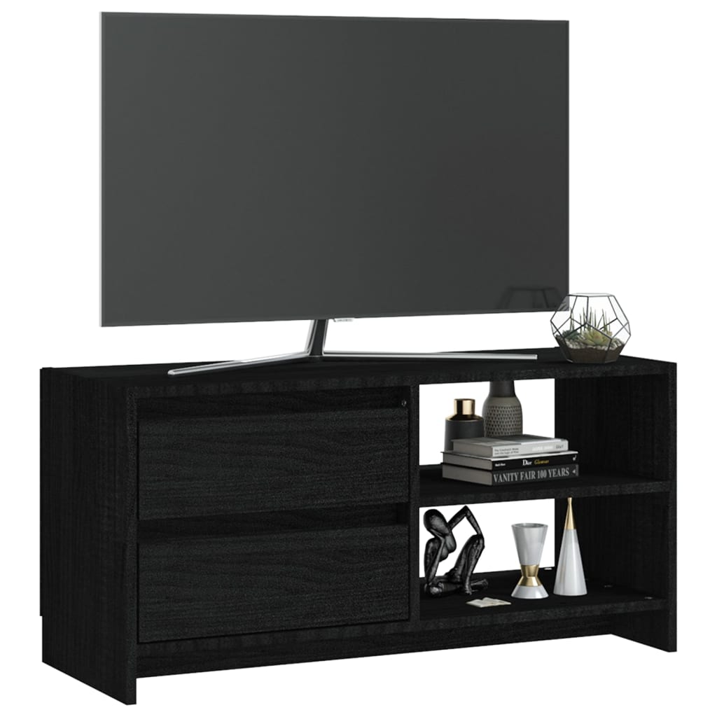 Black TV cabinet 80x31x39 cm Solid pine wood