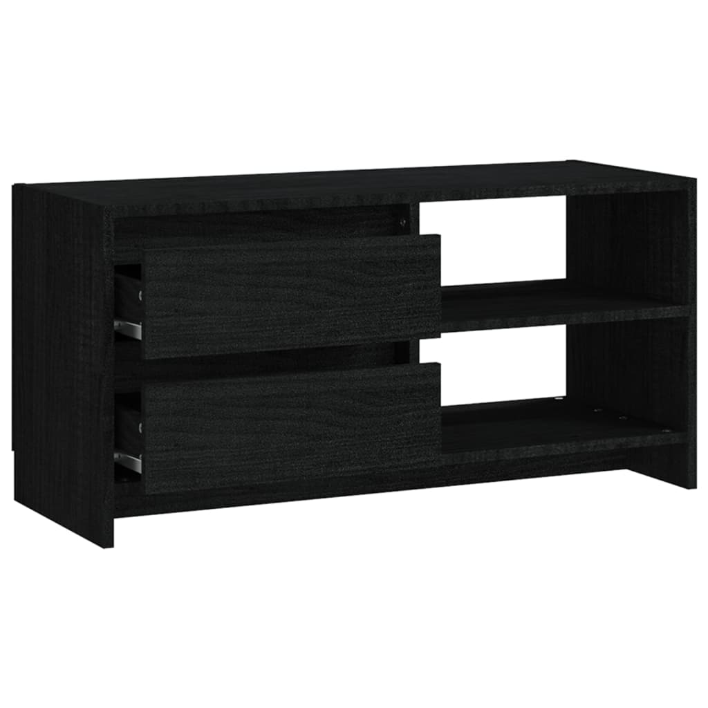 Black TV cabinet 80x31x39 cm Solid pine wood