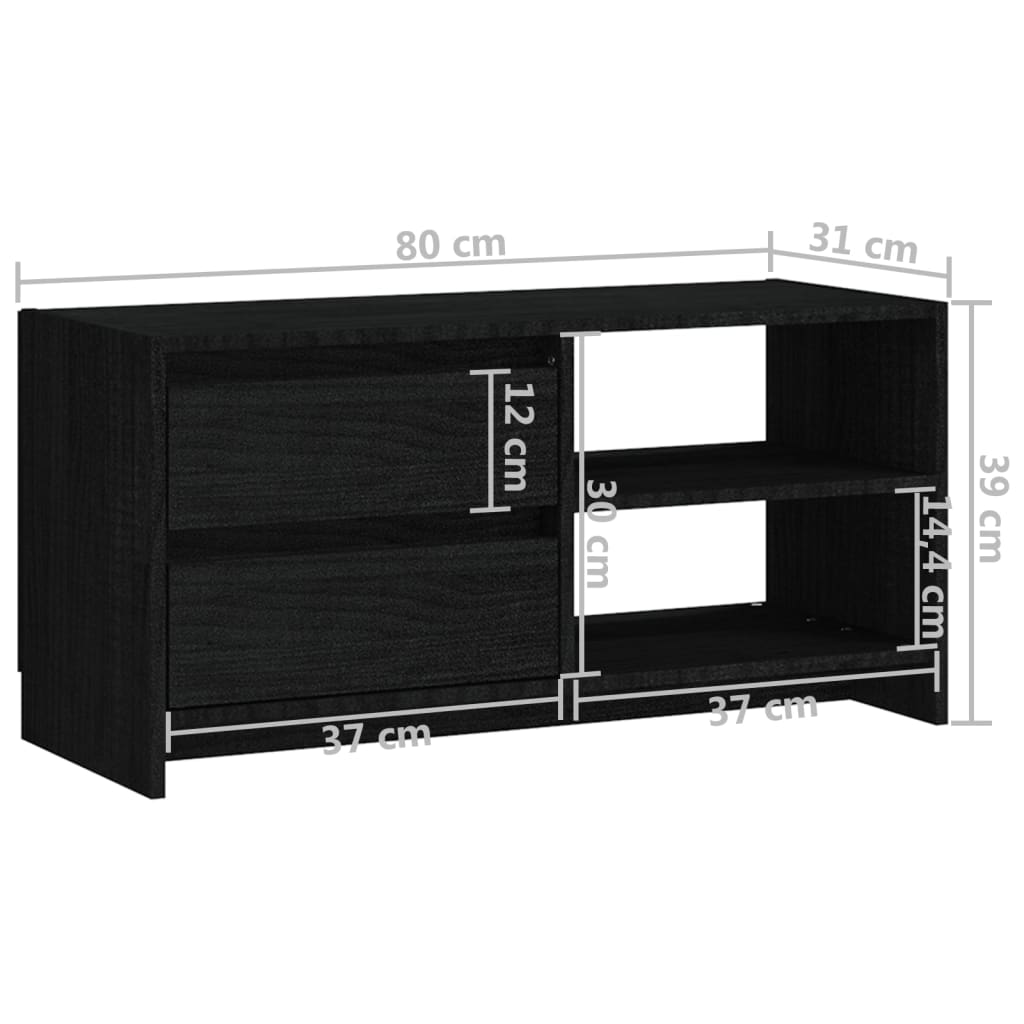 Black TV cabinet 80x31x39 cm Solid pine wood