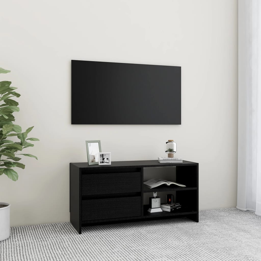 Black TV cabinet 80x31x39 cm Solid pine wood